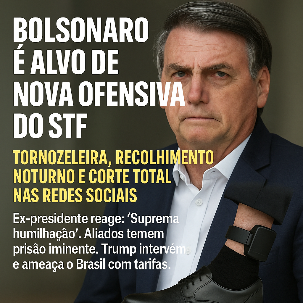 Bolsonaro é alvo de nova ofensiva do STF: tornozeleira, recolhimento noturno e corte total nas redes sociais