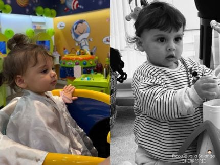 Helena, 2ª filha de Neymar, corta cabelo pela 1ª vez e mãe compara: “Igual a Solange, Cherie”