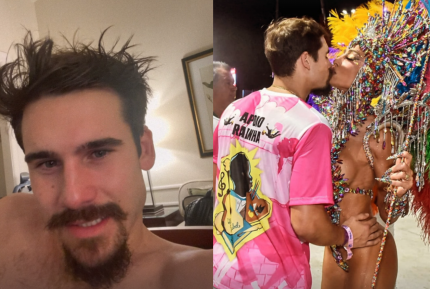 Nicolas Prattes acompanha Sabrina Sato no desfile das campeãs