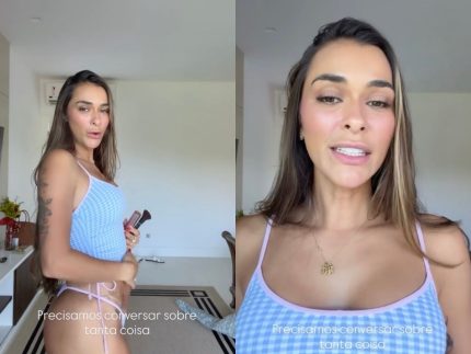 Tainá Militão exibe barriga de gravidez e revela colar que guardava em segredo