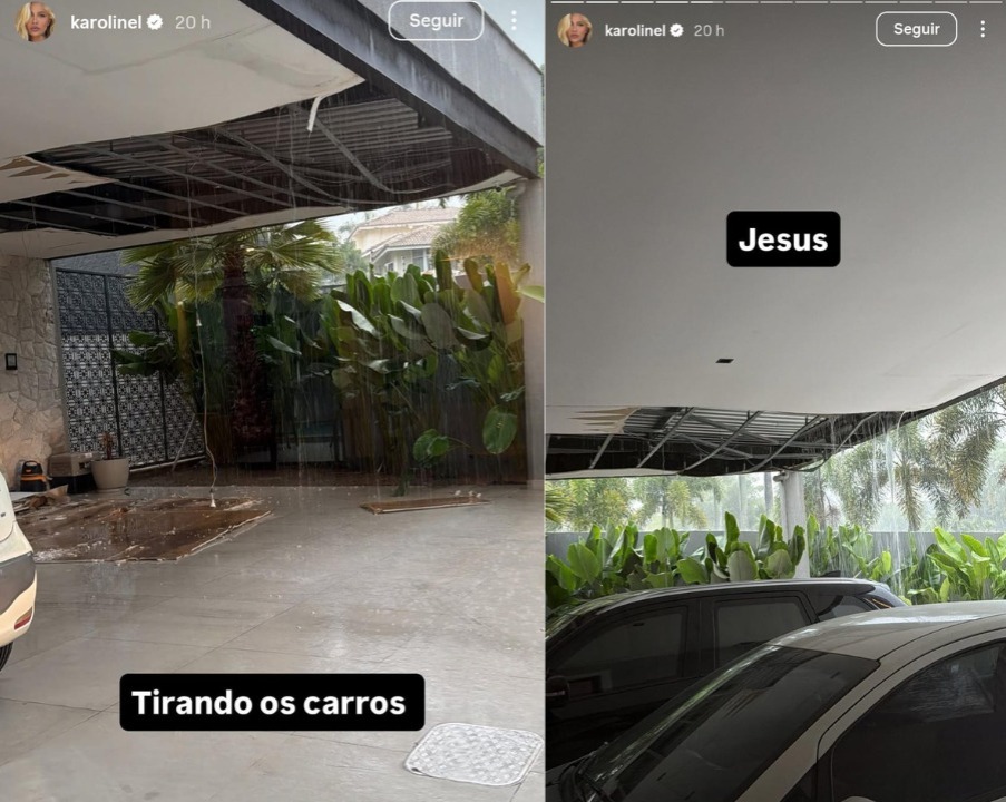 Forte chuva danifica residência de Karoline Lima e causa susto