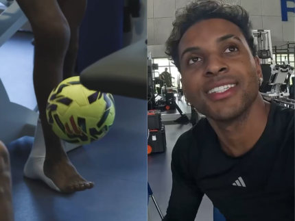 Rodrygo retoma contato com a bola após seis semanas de cirurgia e celebra progresso