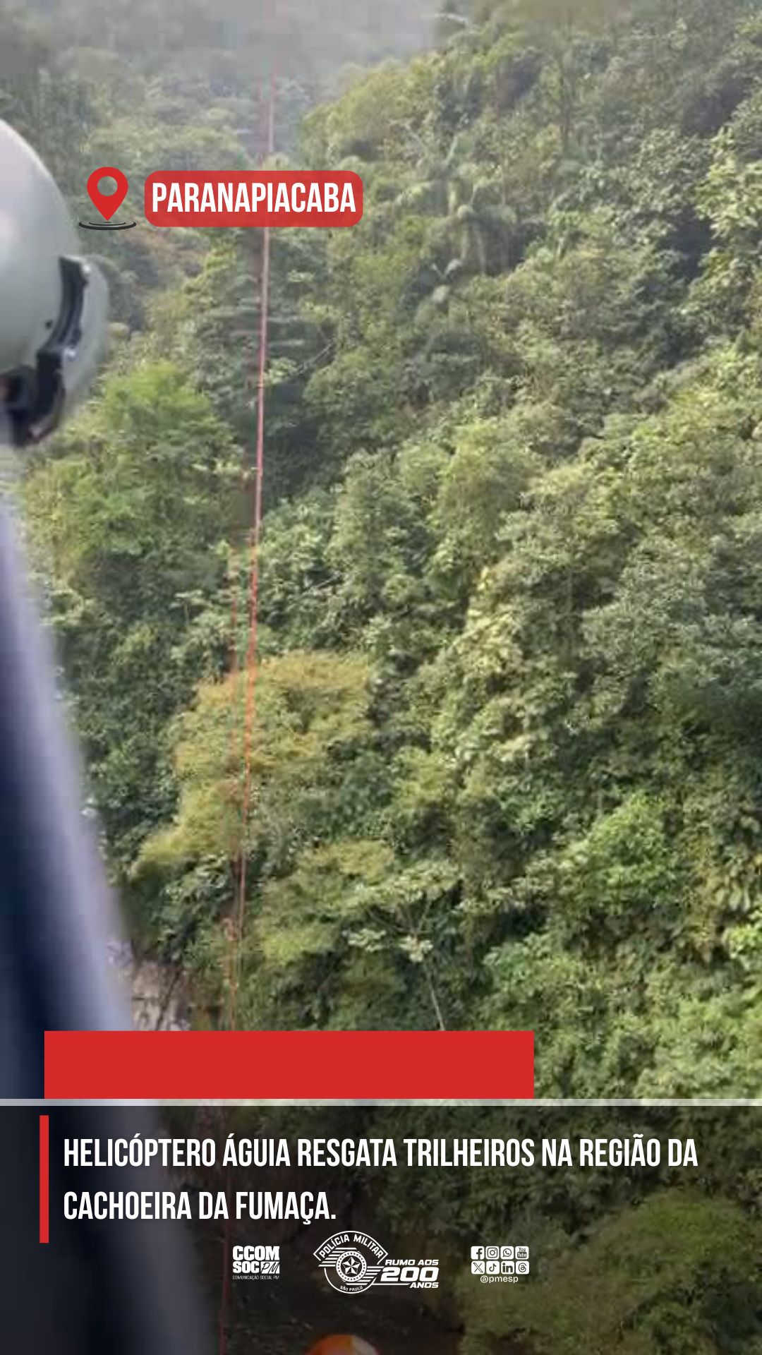 Helicóptero Águia realiza resgate de trilheiros em Paranapiacaba