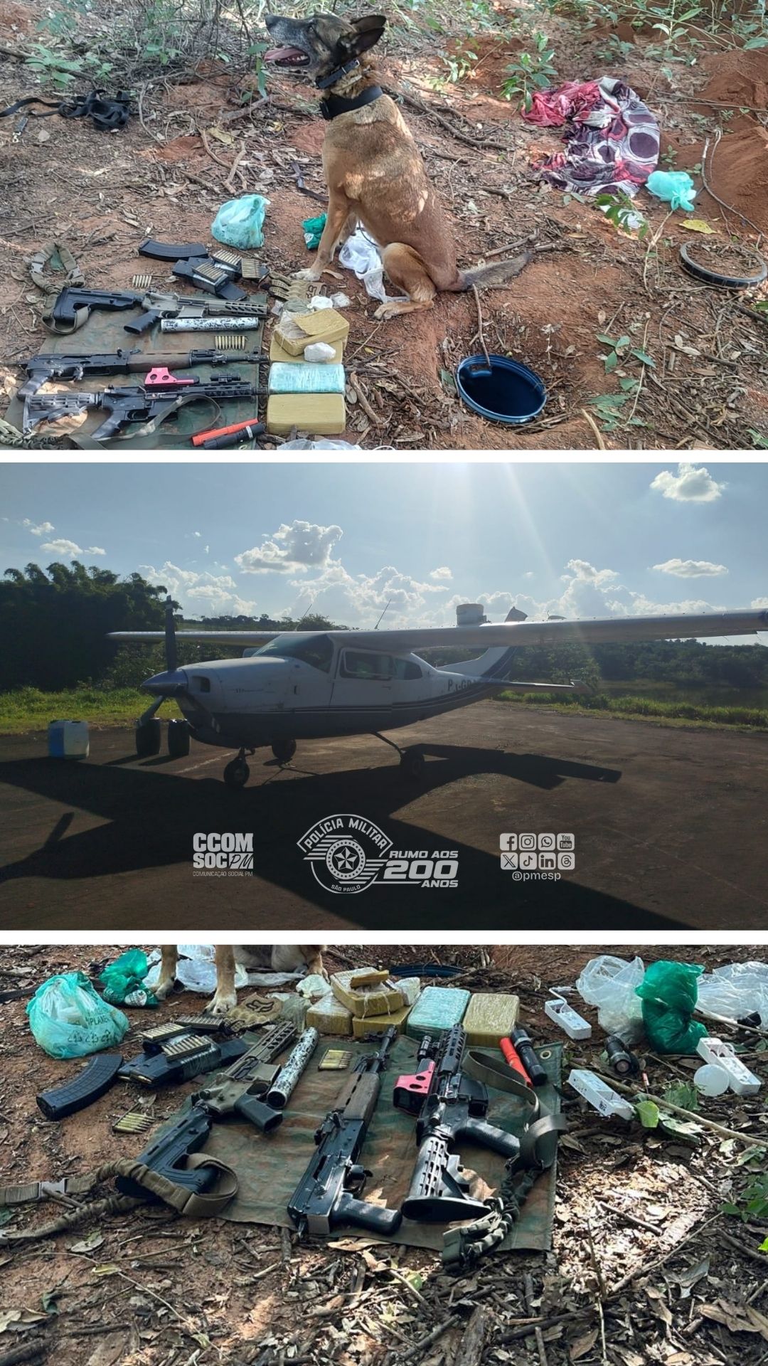 Polícia Militar detém seis em fazenda com pista clandestina, apreendendo drogas e fuzis