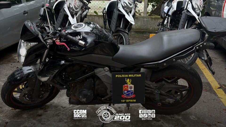 Polícia Militar recupera motocicleta roubada na zona sul durante Virada Cultural