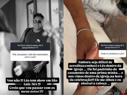 Poliana Rocha passa Dia dos Namorados longe de Leonardo e recebe declaração do cantor