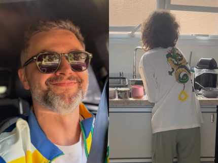 Lucas Lima abre álbum de fotos e mostra registro raro do filho com Sandy