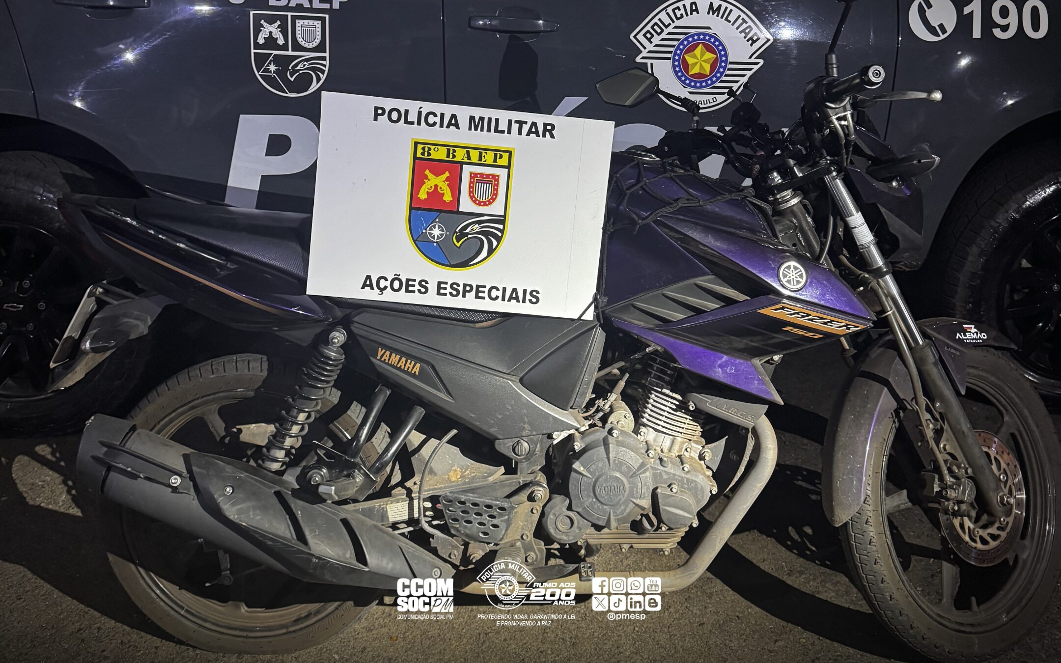 PM recupera motocicleta roubada horas após o crime e identifica autor em Presidente Prudente