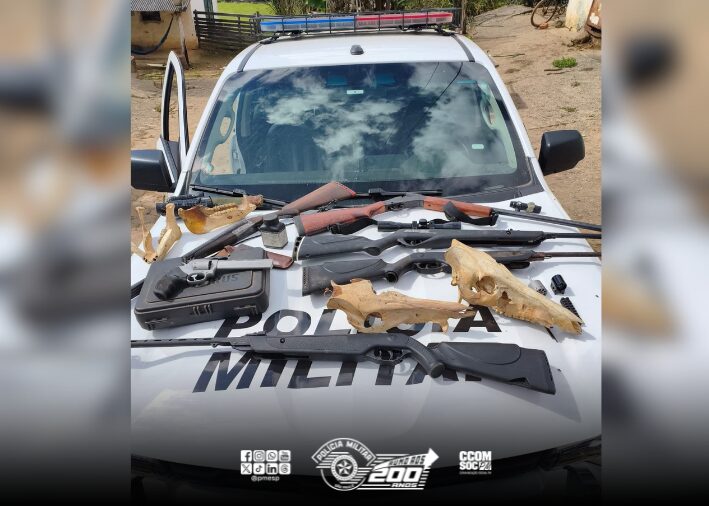 Polícia Militar Ambiental descobre arsenal, carne de caça, maus-tratos a animais e situação de risco a crianças em Aparecida