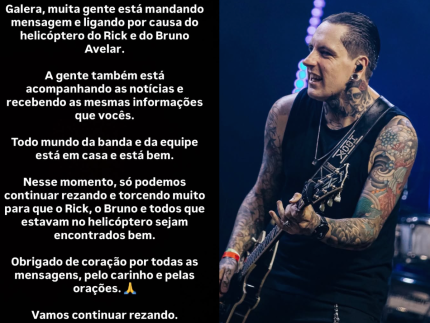 Guitarrista de Rick & Renner se manifesta após desaparecimento de helicóptero: “continuar rezando”