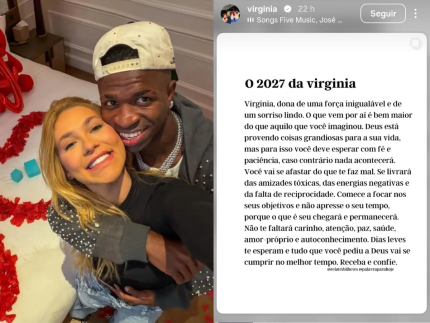 Em dia de briga com Vini Jr., Virginia repostou sobre “se livrar de falta de reciprocidade”