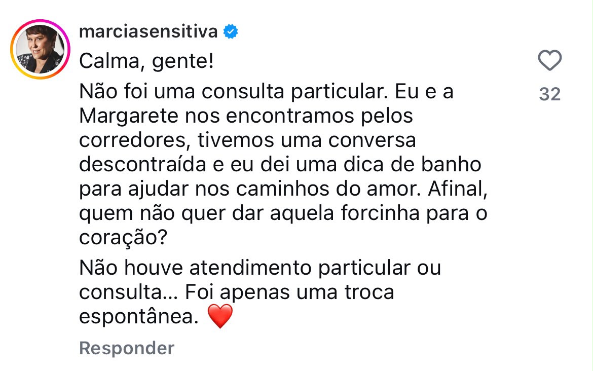 Márcia Sensitiva explica confusão envolvendo pedido para arrumar namorado para Margareth