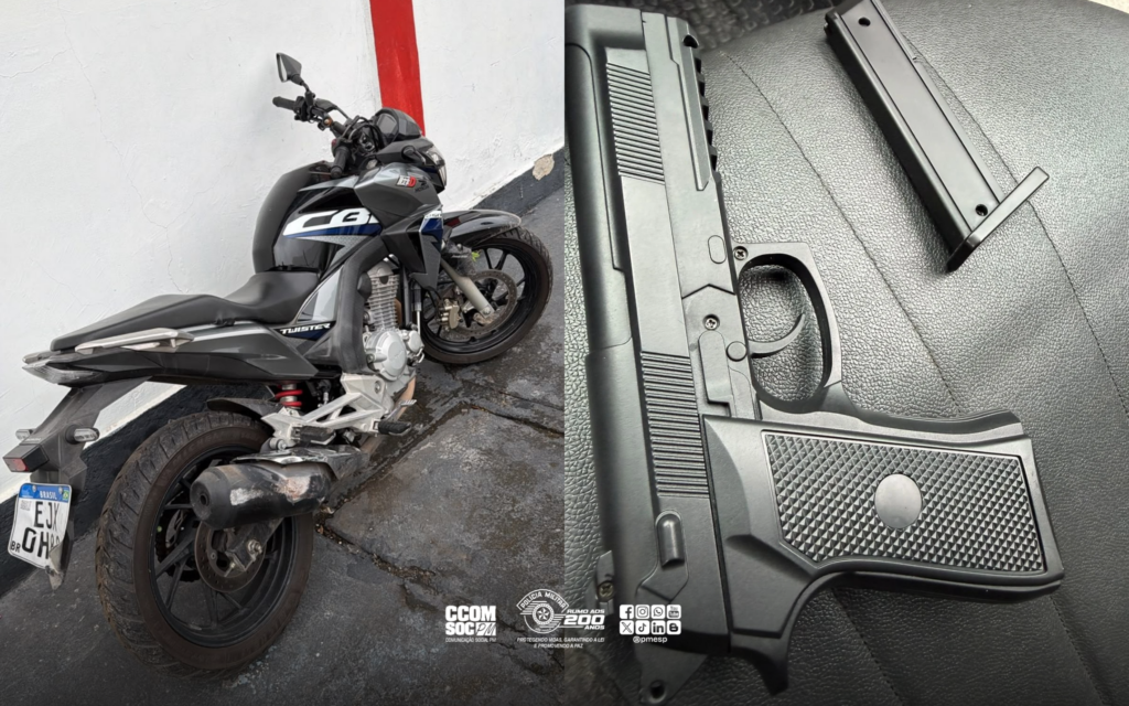 PM apreende adolescente com arma falsa em moto furtada em Poá