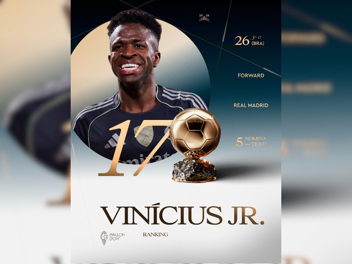 Vini Jr. fica em 17º na Bola de Ouro e Brasil iguala pior marca em 16 anos