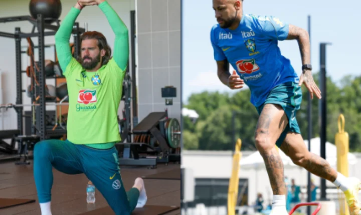 Alisson é poupado de treinamento da Seleção. Neymar vai a campo novamente