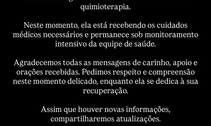 Atriz de “Fuzuê” é internada na UTI após complicações em tratamento contra câncer