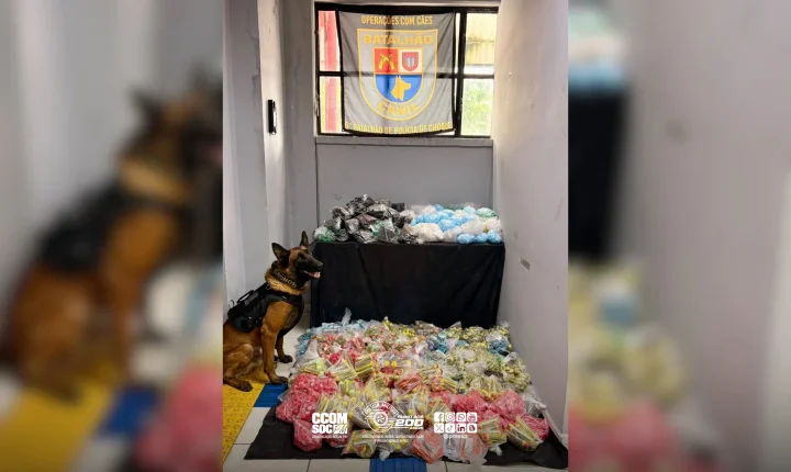 Canil da PM apreende 56 kg de drogas na comunidade Maria Quedas, em SP