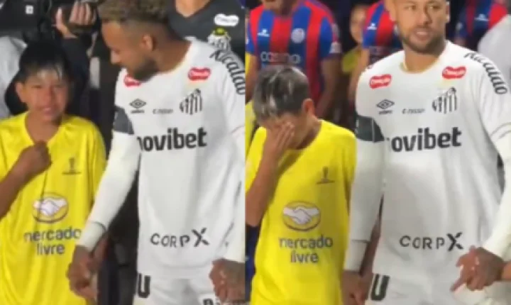 Neymar se emociona ao entrar em campo com criança antes de jogo na Argentina
