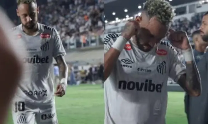 Neymar se irrita e esclarece gesto com a mão na orelha ao sair de campo