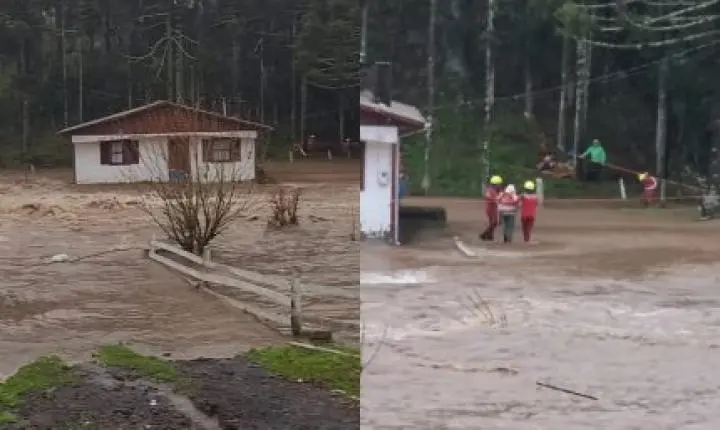 Família é resgatada após ficar ilhada durante temporal na Serra Catarinense; veja