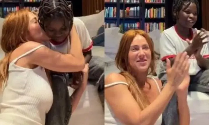 Gio Ewbank posta reação de família ao assistir filho, Bless, em novela pela 1ª vez