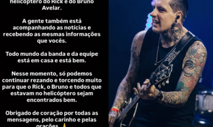 Guitarrista de Rick & Renner se manifesta após desaparecimento de helicóptero: “continuar rezando”