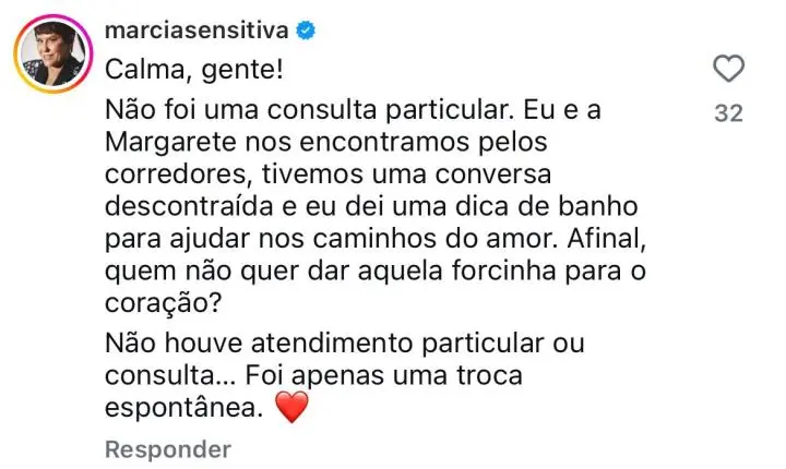 Márcia Sensitiva explica confusão envolvendo pedido para arrumar namorado para Margareth
