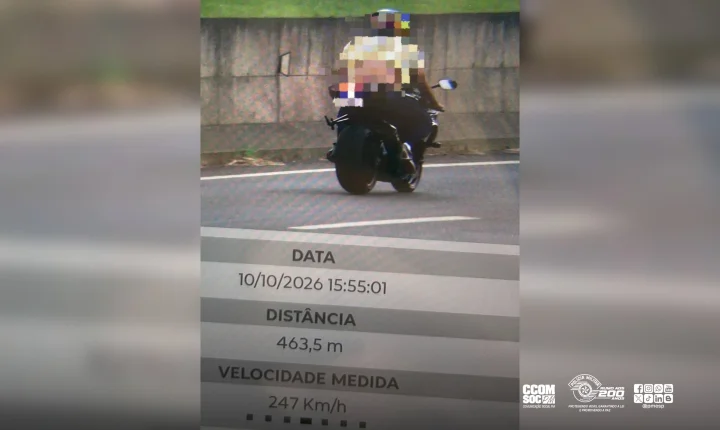 Moto a 247 km/h: radar da PM flagra excesso na SP-461 em Birigui