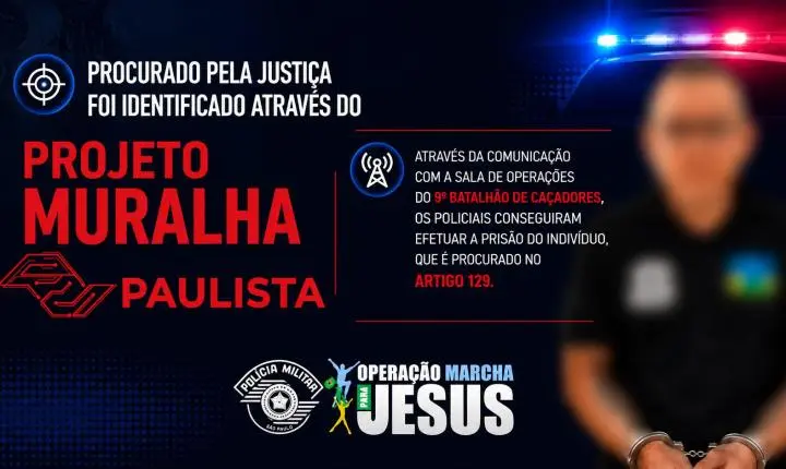 Homem com mandado de prisão é detido pelo sistema Muralha Paulista durante a Marcha para Jesus em São Paulo