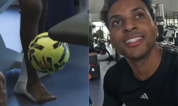 Rodrygo retoma contato com a bola após seis semanas de cirurgia e celebra progresso